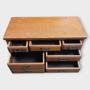 Vintage M.M Japan Footed Solid Wood Jewelry Box 6 Drawer, 15x8x7